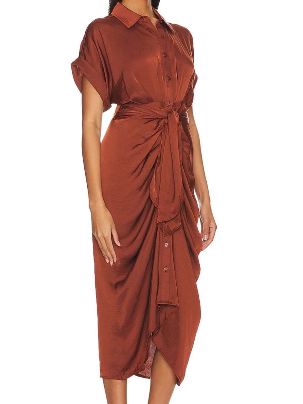 Steve Madden Satin Tori Midi Dress Orange